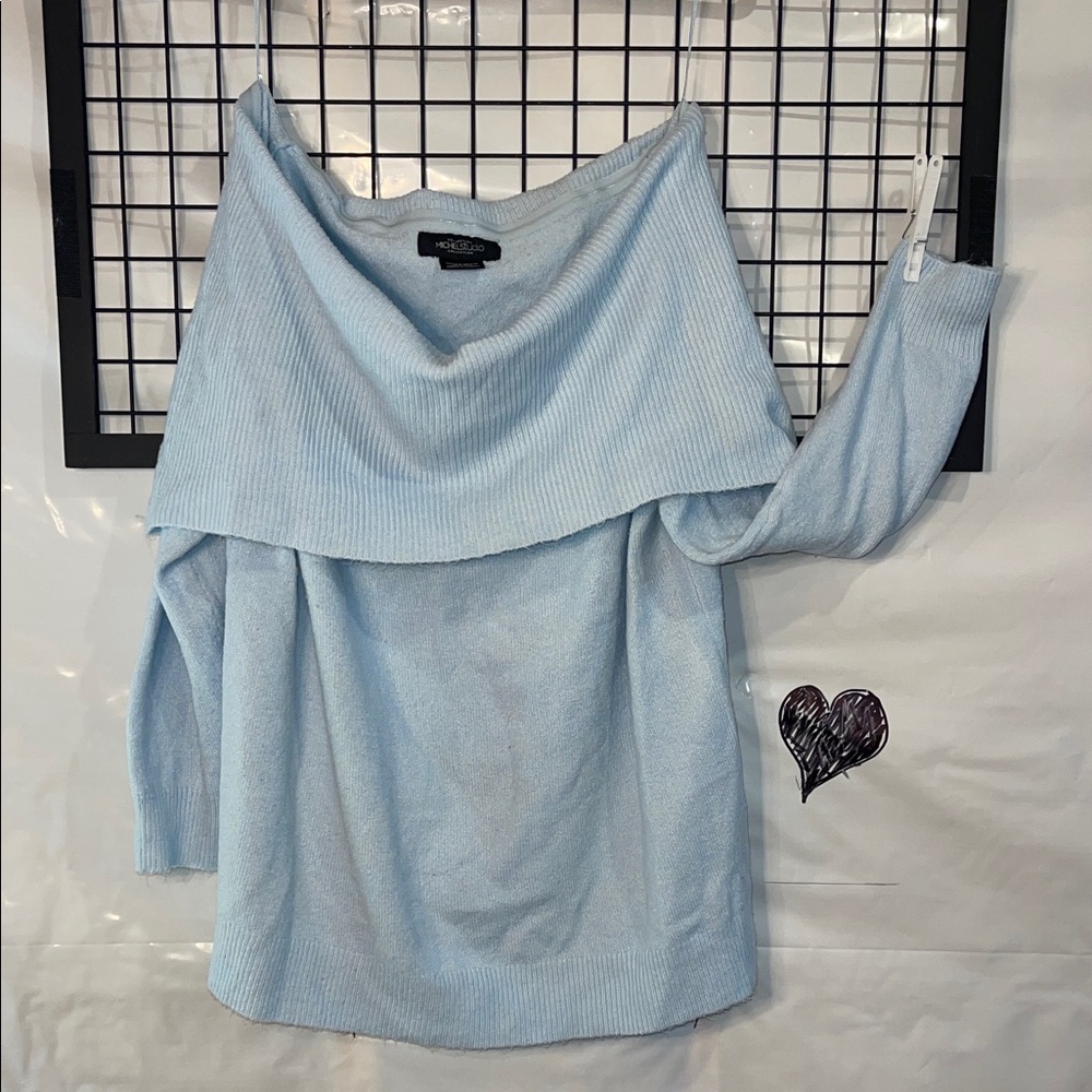 Michel Studio Light Blue Off-the-Shoulder Sweater